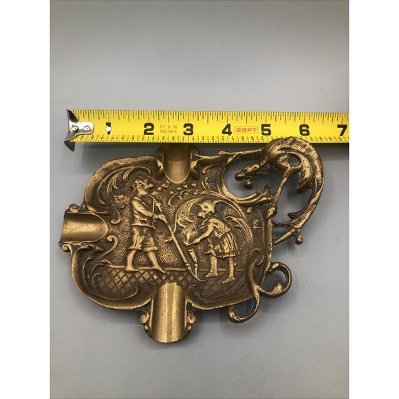 Antique Cast Brass Ornate Heavyweight Cigar Ashtray Dragon Girl Boy Signed MC - Picture 5 of 6